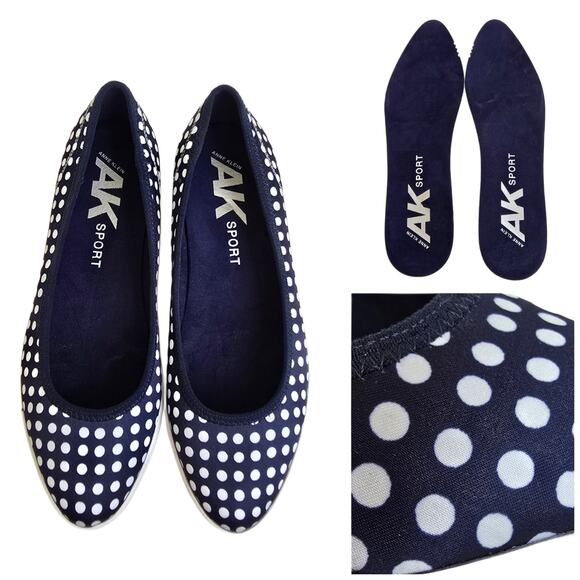 Polka Dot Loafers AK Sport Over The Top Size 8 Navy Blue White Slip On Sneakers - Picture 11 of 14